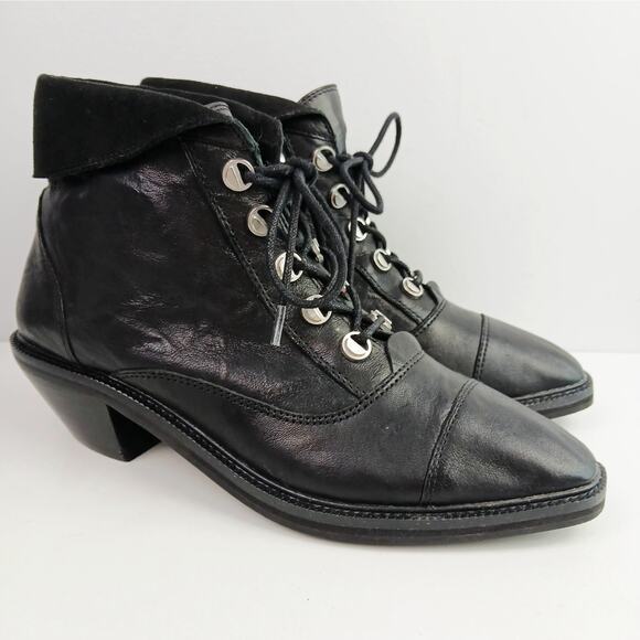 Kelsi Dagger SZ 8 Geuine Leather Black Lace-Up-Ankle Booties - Picture 3 of 9